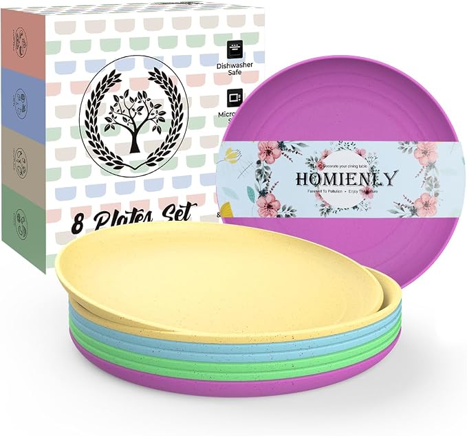 Mini Appetizer Plates 5.7-inch Wheat Straw Plates Set of 8 - Unbreakable Small Dessert, Snack, Salad Plates - Dishwasher Safe - Vibrant Memphis Colors