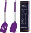 HOTEC Silicone Spatula Set of 2 Heat-Resistant 600°F & BPA-Free Kitchen SaptulaTurner with Stainless Steel Handles, Slotted & Solid Spatulas for Nonstick Cookware, 13.7 Inch, Purple