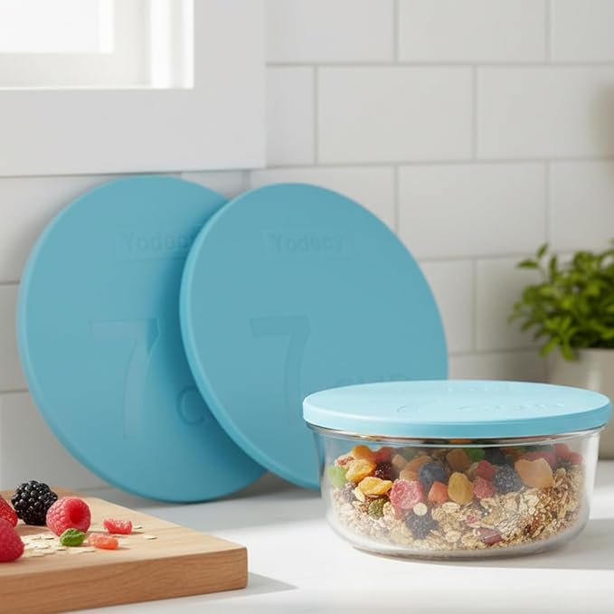 Yodecy Silicone Bowl Lids fit Pyrex Glass Bowls 7402-PC 7 Cup, Yodecy Silicone Bowl Lids fit Anchor Hocking Glass Bowls 7402-PC 7 Cup,Replacement Lids(2 Pack Blue)
