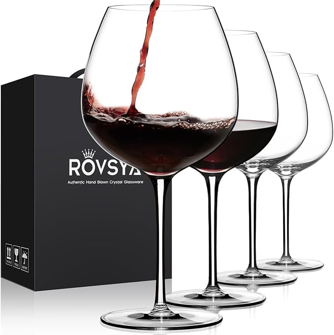 OJA Wine Glasses Set, Crystal Red Hand Blown Wine Glass, Set of 4,23.5 oz | Large, Burgundy, Ultra-thin, Light for Wine Tasting, Perfect Gifts, Valentine's Day, Anniversary, Birthday