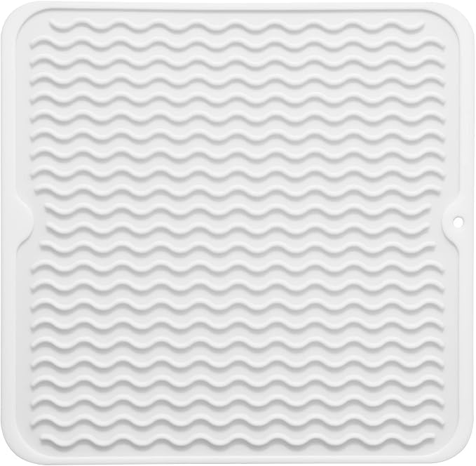 MicoYang Silicone Dish Drying Mat for Multiple Usage,Easy clean,Eco-friendly,Heat-resistant Silicone Mat for Kitchen Counter or Sink,Refrigerator or Drawer liner White M 12 inches x 12 inches