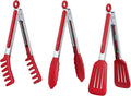 HST 3 Pack Kitchen Tongs, Non Stick Stainless Steel 9 Inch Tongs With Silicone Tip for Cooking BBQ Baking(Red)