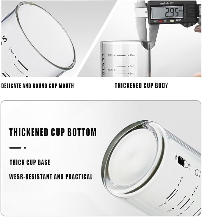 Cup With Measurements for Drinking,10 OZ Drinking Glass With Measurements for Milk,Juice,Milkshake, Vegetable, Coffee, Ice Cream,for Elderly, Beginners, Weight Loss