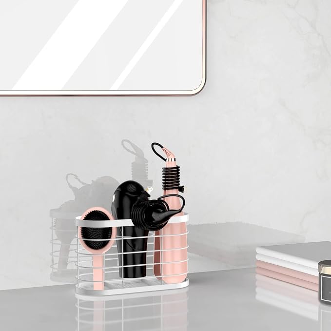 Hair Dryer Holder 3 in 1 Hair Tool Organizer - Blow Dryer Holder | Djustable Height Wall Mounted/Cabinet Door Bathroom Organizer Under Sink for Hair Dryer, Flat Irons, Curling Wands