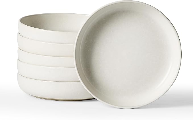 famiware Milkyway 33 oz Pasta Bowls Set of 6, Matte White | Double Reactive Glaze, Scratch-Resistant Stoneware Salad Bowls, Stackable, Dishwasher & Microwave Safe, Lead-Free