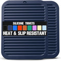 Silicone Trivets for Hot Pots and Pans - 2 Heat Resistant Pot Holders Silicone Trivet Mat Multipurpose Counter Pads (Navy Blue)