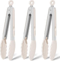 Hotec Silicone Serving Tongs for Cooking 9-Inch Kitchen Tongs with Silicone Tips, Set of 3 (Khaki)