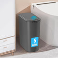 Cesun 5 Gallon Automatic Bathroom Trash Can with Lid, Grey, Touchless | Motion Sensor, Slim, Small Smart Garbage Bin, Plastic, Battery Operated, Manual Button, for Office/RV/Bedroom/Living Room