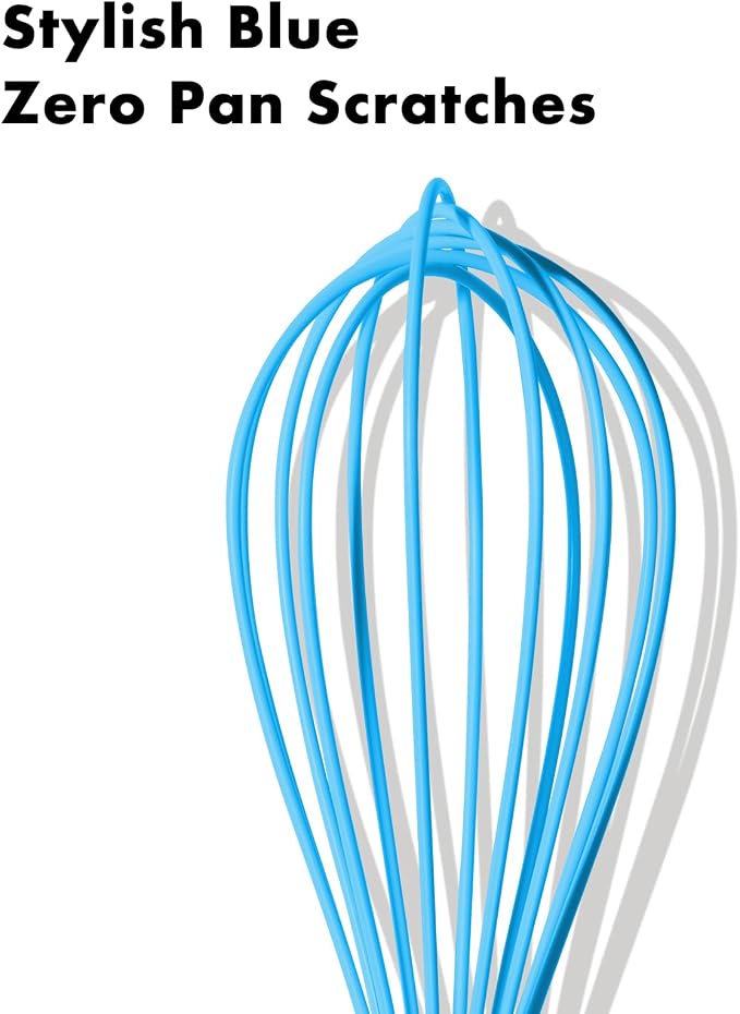 OYV 10-Inch Blue Silicone Whisk, Non-Scratch, 18/10 Stainless Steel Handle | 480°F Heat Resistant, BPA-Free Silicone, Sealed Waterproof Handle, Nonstick-Safe, Dishwasher Safe