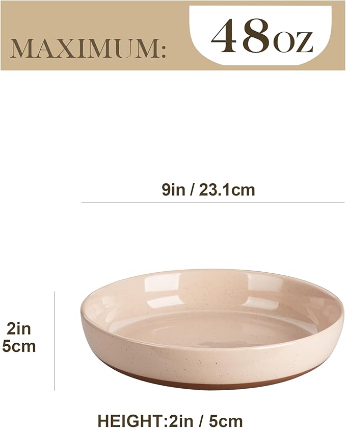 MALACASA 48 Oz Pasta Bowls Set of 4, Stoneware Dinner Bowls, Multicolor | Microwave and Dishwasher Safe, Chip-Resistant, For Pasta, Salad, Soup, Fruit, 9 Inch Wide, Stackable, Speckled Design