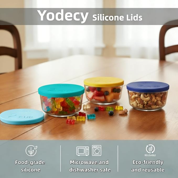 Yodecy Silicone Bowl Lids fit Pyrex Glass Bowls 7200-PC 2 Cup, Yodecy Silicone Bowl Lids fit Anchor Hocking Glass Bowls 7200-PC 2 Cup,Replacement Lids 4.76in(4 Pack Blue-green)