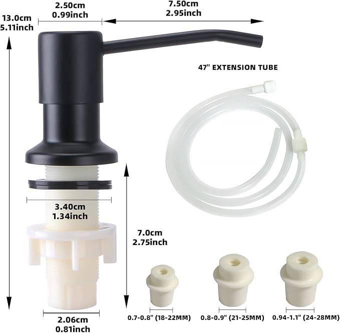 Soap Dispenser for Kitchen Sink, Built in Sink Soap Dispenser, Countertop Soap Dispenser Pump with 47" Extension Tube kit, No Need to Fill Little Bottle Again, Black