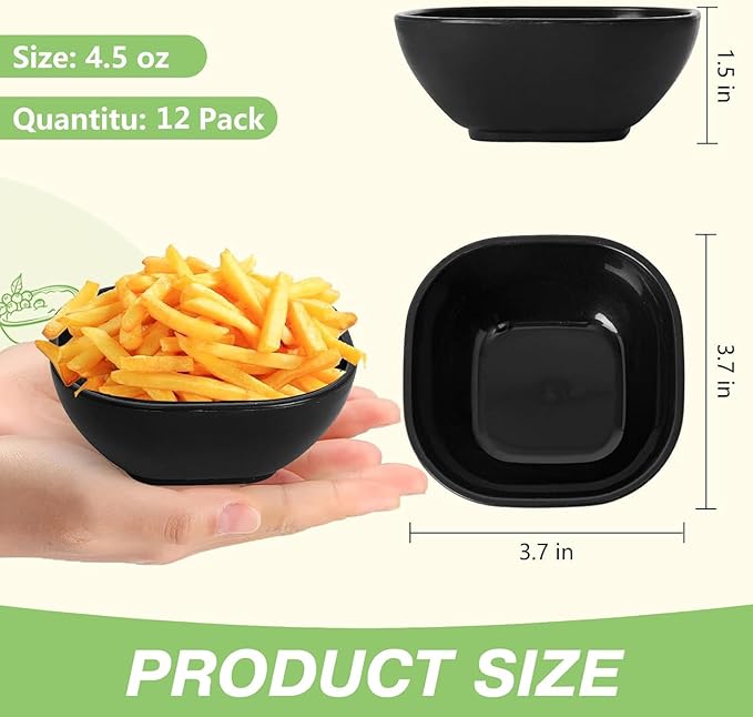 SHECIPIN 12 Pack Unbreakable Dipping Bowls, 4.5 OZ Soy Sauce Dishes，dipping sauce cups，small bowls for dips