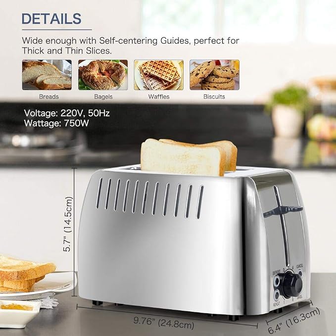 Toasters 2 Slice Wide Slot Stainless Steel Toaster for Bagels | 6 Browning Setting, Bagel/Reheat/Defrost/Cancel Function, Slim Toaster 2 Slice, Bread & Bagel Toaster