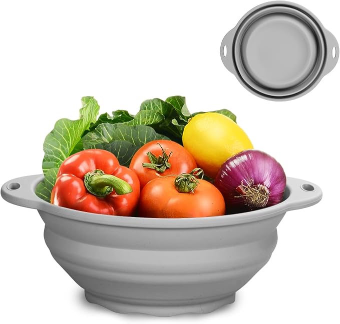 Collapsible Silicone Bowl Large Capacity 2600ml(88floz) - BPA Free, Heat Resistant(-40°F to 400°F), Non-Slip for Family Meals Soup Bowls, Camping & RV Kitchen(Grey)