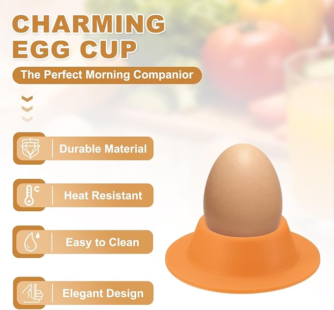 uxcell 4 Pack Soft Boiled Egg Holder, Nonstick Silicone Egg Poacher Cups Poached Cups Kitchen Breakfast Gadget for Microwave Air Fryer Stove Top Cooking Boiled Poached, Orange