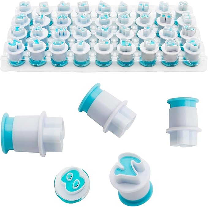 26PCS/Set Cookie Stamp Impress Cookie Cutters Alphabet Letter Cake Biscuit Mold Letter Shape DIY Cookie Biscuit Alphabet Cake Tool Embosser Cutter (Lower Case Shape with Number)