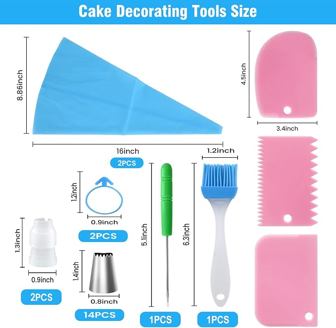 firstake Piping Bags and Tips Set, 16 inch Silicone Pastry Bags 14 Tips | Food Grade Silicone, Anti-Burst Thickened, Easy Clean, Reusable, Cake Decorating Kit for Beginners, for Birthday Cake Cookies