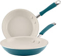 Rachael Ray Cucina Ceramic Nonstick Frying Pans/Skillet Set, Dishwasher Safe, 8.5 inch and 10 inch Open Fry Pans - Marine Blue