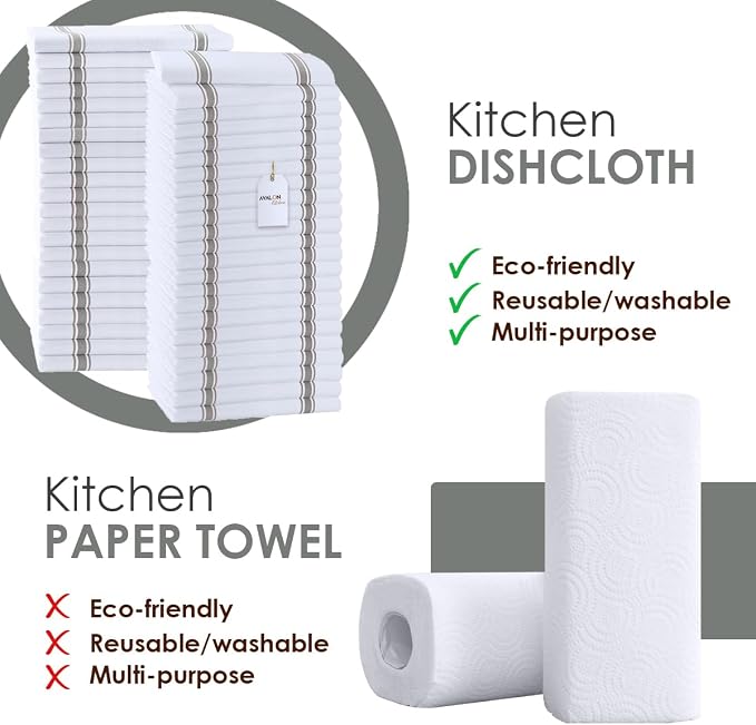 Dish Towels Set (Value Pack of 45) Size 15x25 Inch, 100% Cotton Soft & Absorbent Kitchen Towels, Tea Towels, Reusable Cleaning Cloths for Household Cleaning (Grey)