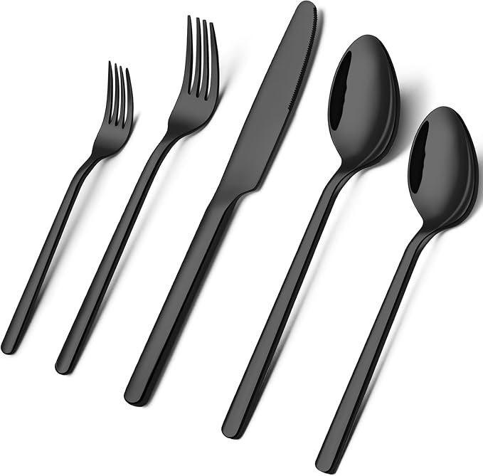 Black Silverware Set, 30 Piece Flatware Set for 6, 18/10 Stainless steel Cutlery Set for Home Kitchen and Restaurant