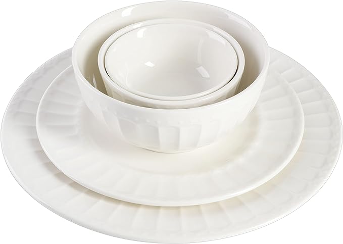 Gibson Home Zen Buffet Porcelain Ceramic Dinnerware Sets for 8, Plates and Bowls Set (40pcs), White Embossed Dishes