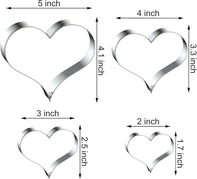 Heart Cookie Cutter Set Large/Small/Mini - 5 Inch, 4 Inch, 3 Inch, 2 Inch - 4 Piece Valentine's Heart Shaped Cookie Cutters Shapes Biscuit Molds for Baking - Stainless Steel