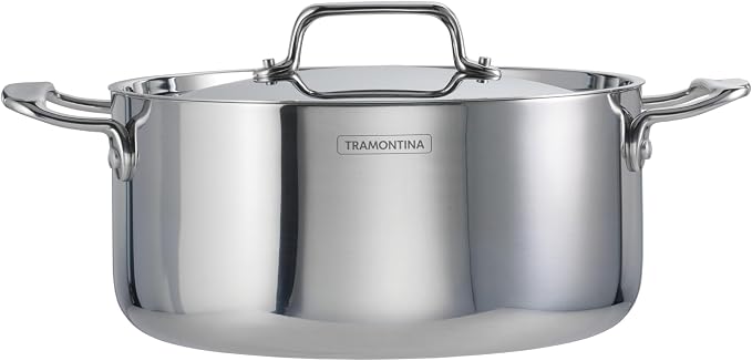 Tramontina Utsava Tri-Ply Clad Stainless Steel 5-Quart Casserole with Lid | Ceramic Non Stick Interior, Induction-Ready Dutch Oven Pot