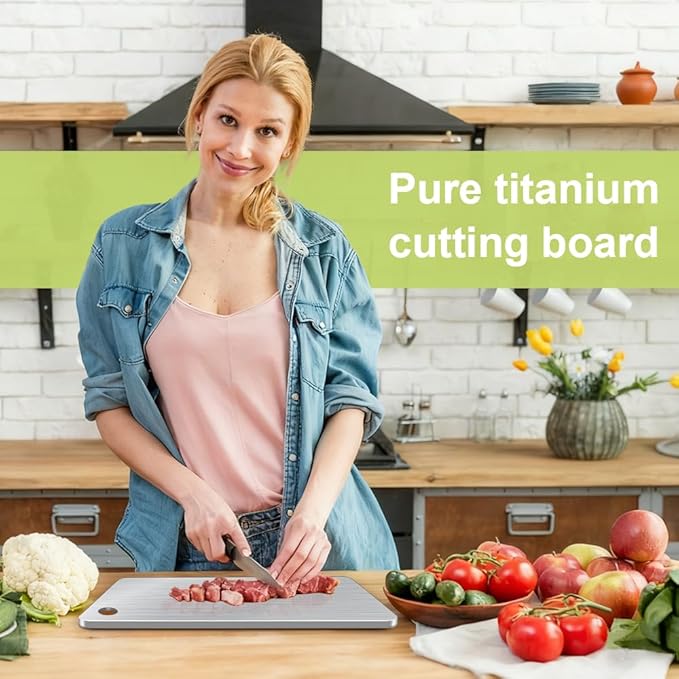 Titanium Cutting Board for Kitchen, Metal Non Stick Chopping Board | Upgrade Double Sided Food-Grade Titanium Board for Meat Cheese Vegetable 11.4*7.9 Inch