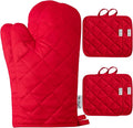 Oven Mitts and Pot Holders Sets,6 Pcs Oven Mitts and Potholders with Recycled Cotton High Heat Resistant Extra Thick Long Oven Mitts for Cooking(Red)