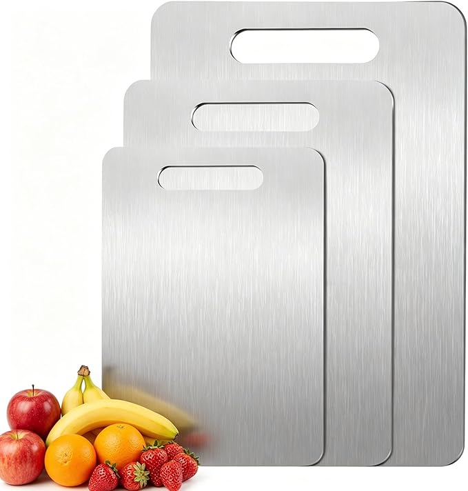 Titanium Cutting Boards for Kitchen, Food Grade 304 Stainless Steel Cutting Board Set for Meat Fruit and Vegetable (15.1 * 11 & 13.4 * 9 & 10 * 5.5 Inch)