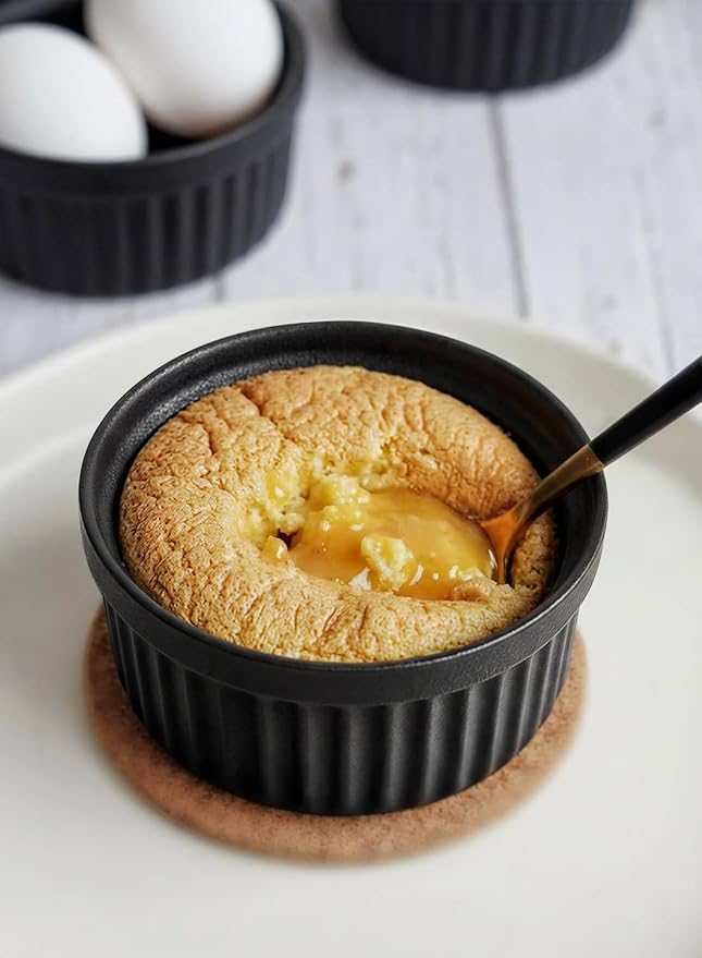 LE TAUCI Ramekins 8 OZ Oven Safe, Creme Brulee Ramekins, Pudding Custard Cups Souffle Ramiken, Dipping Sauce Dishes, Ceramic Ramekin Bowls Set of 6, Crude Black