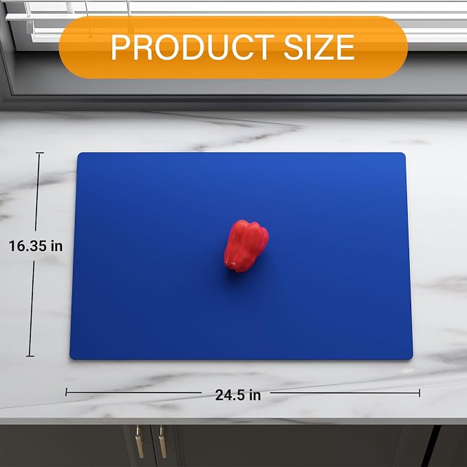 2-Pack Silicone Counter Mats 24”x16”, Blue | 1.5mm thick silicone counter protector, heat resistant & non-slip. Works for air fryer, hot pots, pans and coffee maker.