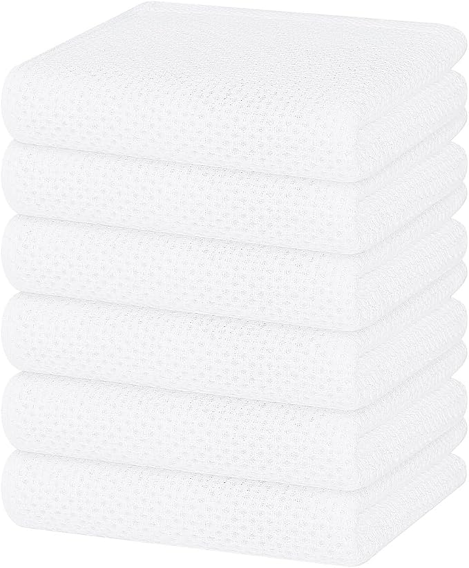 Homaxy 100% Cotton Waffle Weave Kitchen Dish Towels 6-Pack, White | 13 x 28 Inches, Ultra Soft Absorbent Dish Towels, Quick Drying Cleaning Towels
