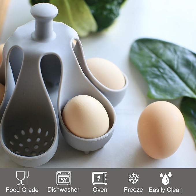 Silicone Egg Boiler Rack for Hard Soft Boiled Eggs, Food Grade Silicone Egg Boiler Cooker with 6 Holders, Kitchen Gadget for Cooking/Serving Eggs with Handle, Dishwasher Safe