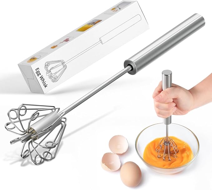 Whizzy Whisk, Stainless Steel Egg Whisk, Hand Push Rotary Whisk Blender, Versatile Milk Frother, Hand Push Mixer Stirrer for Blending, Whisking, Beating & Stirring (12in)