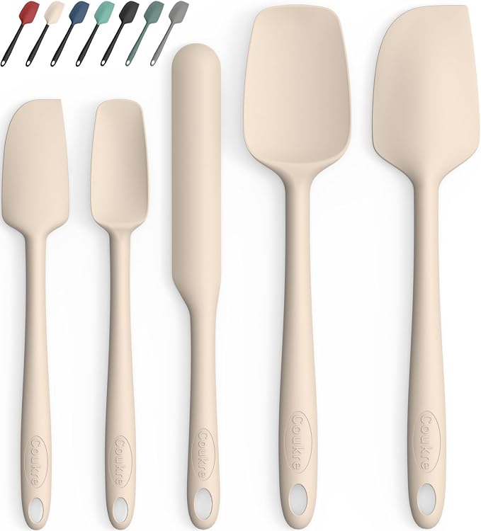 Coukre Silicone Spatula Set of 5,High Temperature Resistant, Food Grade Silicone, Dishwasher Safe, for Baking, Cooking (Pure Beige)