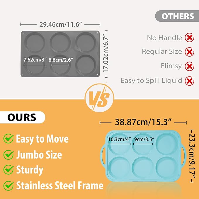 Nonstick Silicone Muffin Top Pan: 4 Inch Jumbo Silicone Egg Molds Frame | with Metal Frame for Baking Breakfast Sandwiches/English Muffins Egg Bites Hamburger Buns - Oven Housewife Toeusog