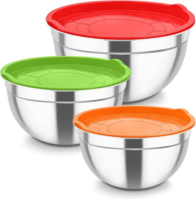 TeamFar Mixing Bowls, Stainless Steel Nesting Salad Bowls & Airtight Lids | For Serving/Mixing/Storing, Healthy & Long-lasting, Dishwasher Safe & Easy Clean, 4.6/3 / 1.5 QT, Colorful