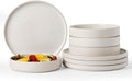 Famiware Star Stoneware Dinnerware Sets, 8-Piece Dishes for 4, Matte White | 7.5" Shallow Pasta Bowls & 10.5" Flat Dinner Plates, Everyday Dining, Chip & Scratch Resistant, Microwave & Dishwasher Safe