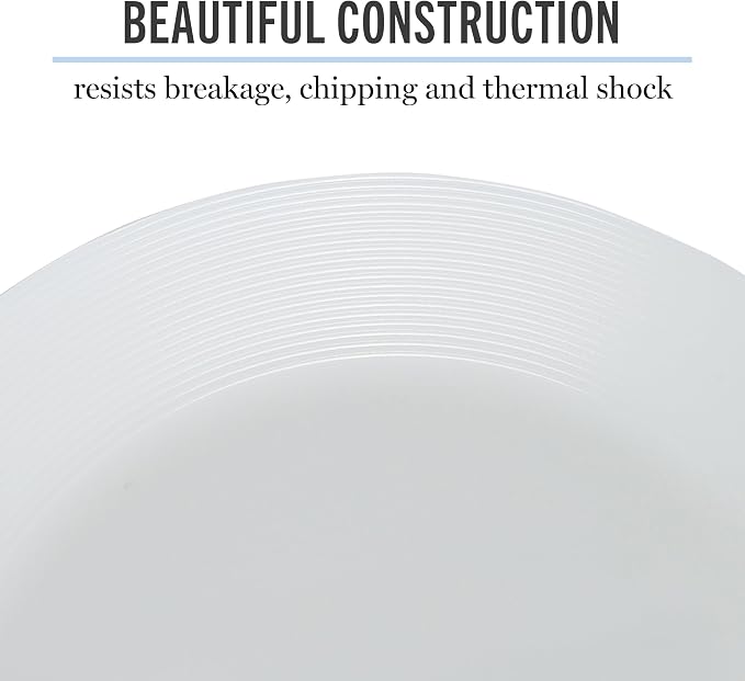 Martha Stewart Opalton Dinner Plates 6-Piece 10-Inch Plate Set – Chip and Break Resistant Opal Glass Plates - White