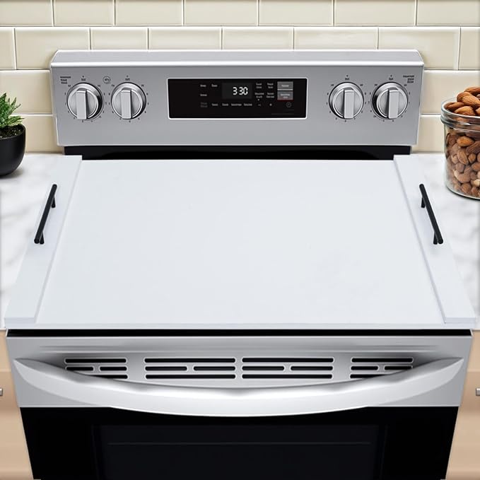 Gas Stove Top Covers/Noodle Board Stove Cover for Electric & Gas Stoves, Gas Stove Cover with Handles (White)