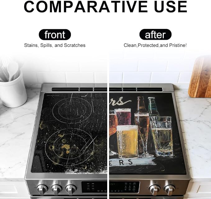 Cheers Beer Bar Chalkboard Stove Top Cover 28.35x20.47in Man Cave | Cheers beer bar chalkboard stove top cover 28.35x20.47 in; man cave cooktop mat dishwasher safe machine washable