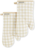 KitchenAid Gingham Oven Mitt 2-Pack Set, Milkshake Tan, 7"x13"