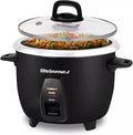 Elite Gourmet ERC2010B Rice Cooker, Stainless Steel, Black, 10 Cups Cooked | 5 Cups Uncooked - Also Makes Soups, Stews, Porridges, Grains and Cereals for Versatile Cooking