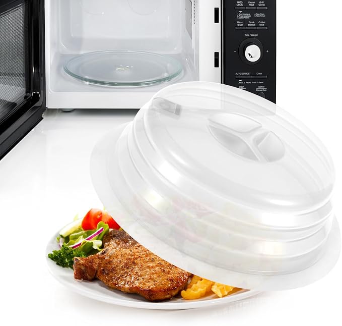 Silicone Microwave Plate Cover Collapsible, Dishwasher Safe and BPA Free, White, 10.2"