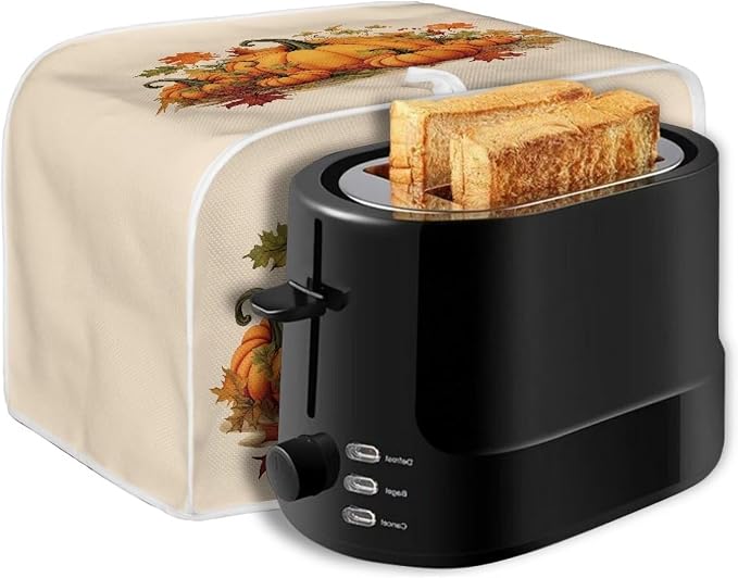 2 Slice Bread Toaster Cover for Thanksgiving, Fall Leaves Pumpkin Print Bakeware Protector Kitchen Accessories Appliance Dust Cover Kitchen Festival Decor Toaster Oven Covers