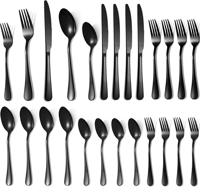 Silverware Set,20-Piece Stainless Steel Flatware Set for 4 | Food-Grade Stainless Steel Cutlery Set,Dishwasher Safe,Mirror Finished Utensil Sets for Home Restaurant,Round Edge,Black