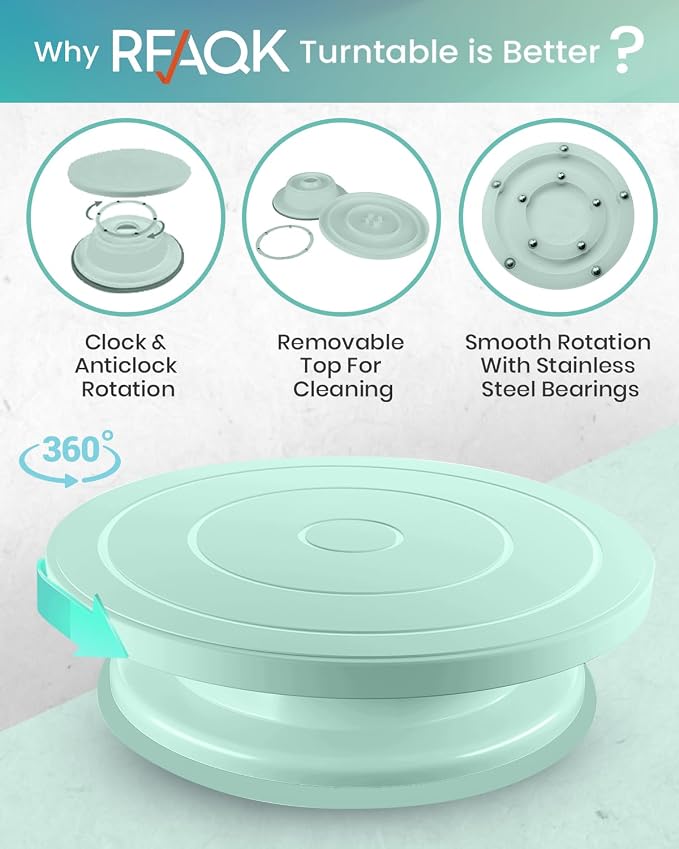 RFAQK 90PCs Cake Decorating Kit with Leveler, Baking Supplies Gift Includes Cake Stand Turntable, 24 Numbered Icing Tips, 55+1 Piping Bags, 2 Frosting Spatulas, 5 Scrappers, Video Course & Booklet