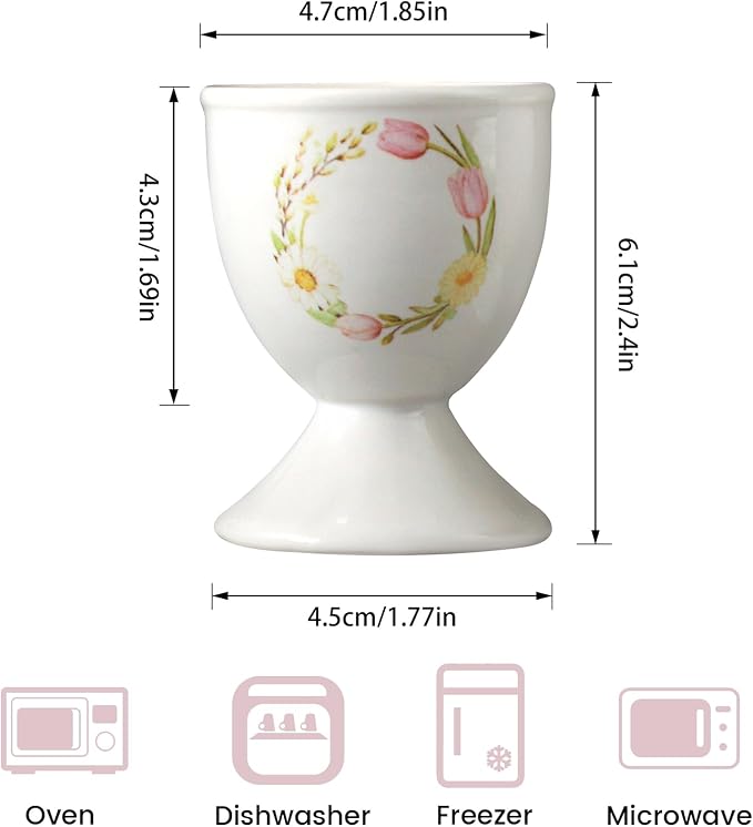 Cinf Ceramic Egg Cup Set, 2 Pack, Floral Boiled Egg Holders for Breakfast | Set of 2 ceramic egg cups, elegant floral design, stable base, easy to clean, ideal for boiled eggs and breakfast serving